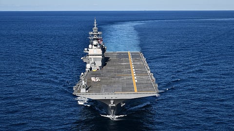 JS Kaga during sea trials following modifications to permit STOVL aircraft operations