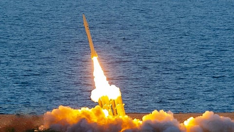 A Fath-360 close-range ballistic missile being fired as part of an exercise in southern Iran, November 16, 2022