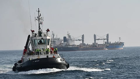 A tug with cargo vessels (representative photo only)