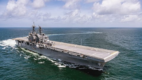 The America-class amphibious assault ship USS Tripoli during builder's trials in the Gulf of Mexico in 2019 (Photo: US Navy