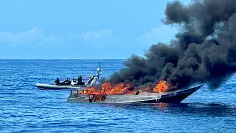 One of the fishing vessels seized and destroyed by the Maritime Border Command