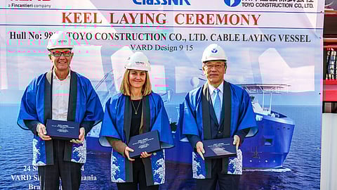 Keel-laying ceremony of Toyo Construction's new cable-laying vessel, September 24, 2024