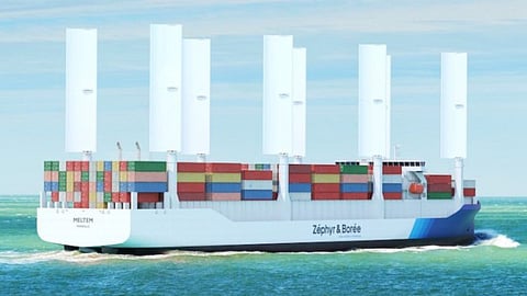 Rendering of a 1,300TEU sail-powered containership