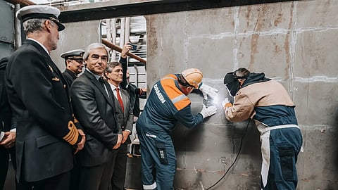 Laying of the keel of the future NRP Dom João II, a drone-carrying multi-purpose support ship of the Portuguese Navy