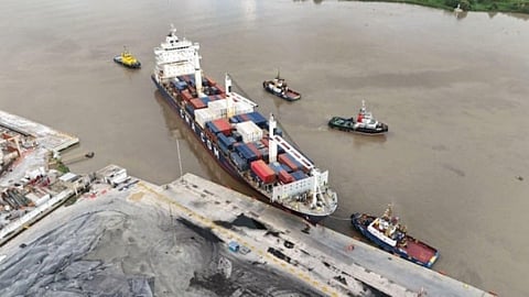 CMA CGM Balboa following the pier strike incident, October 3, 2024