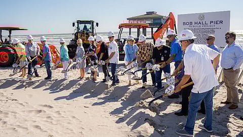 Groundbreaking ceremony marking the start of rebuilding of the Bob Hall Pier