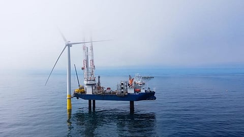 Turbine installation at the Coastal Virginia Offshore Wind project site