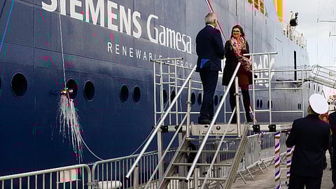 Naming ceremony for Goelo Enabler. Isabelle Juillet, General Manager and Finance Director of Siemens Energy France, was the ship's sponsor.