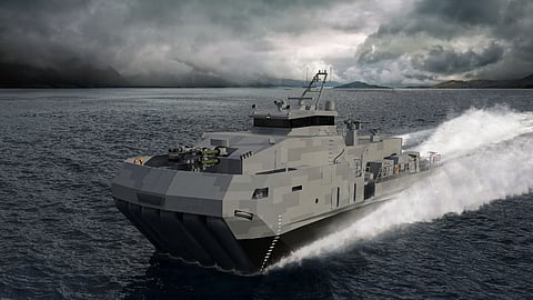 Rendering of a patrol/interdiction SES vessel with guided missile and machine gun armament
