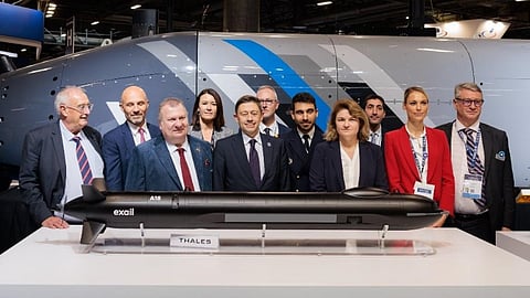 A mockup of Exail's new mine countermeasures AUV