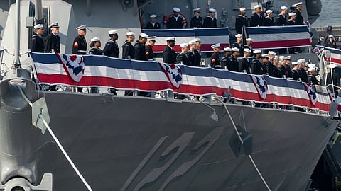 Commissioning ceremony of the US Navy guided-missile destroyer USS John Basilone in New York City, November 9, 2024