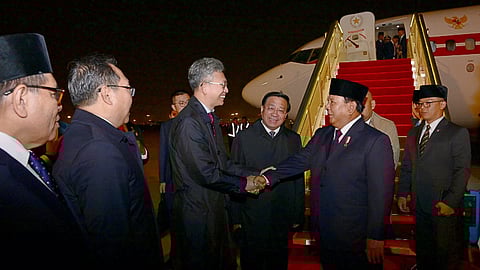 Indonesian President Prabowo Subianto (second from right) upon arriving in Beijing on his second official visit to China, November 8, 2024