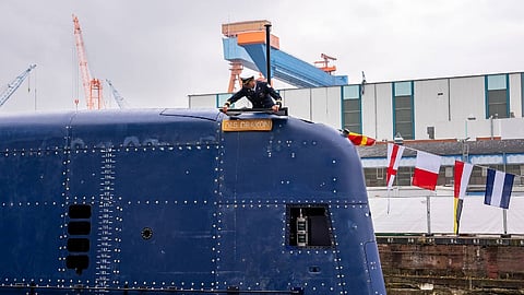 Launch of the future Israeli Navy submarine INS Drakon at ThyssenKrupp Marine Systems' Kiel facilities, November 12, 2024