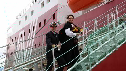 Ship's sponsor Esther Volstad at Norwind Helm's delivery and naming ceremony, November 15, 2024