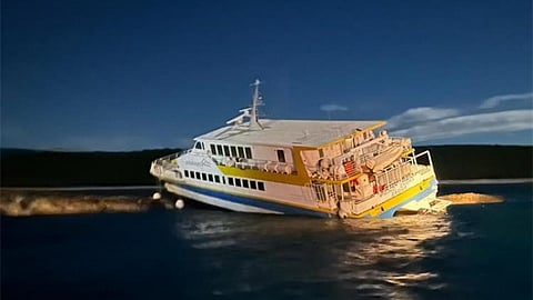 The ferry Princ Zadra after it ran aground and before it sank to the bottom of the Adriatic Sea off Croatia's Premuda Island