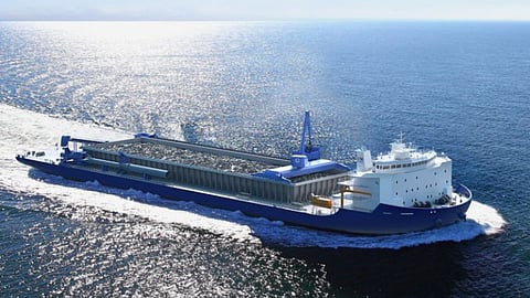 Rendering of a subsea rock installation vessel