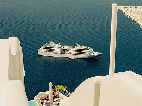 Cruise ship off Santorini