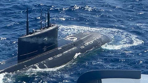 The Russian Navy submarine Ufa underway within the Philippines' exclusive economic zone as seen from a Philippine Navy patrol aircraft, November 28, 2024