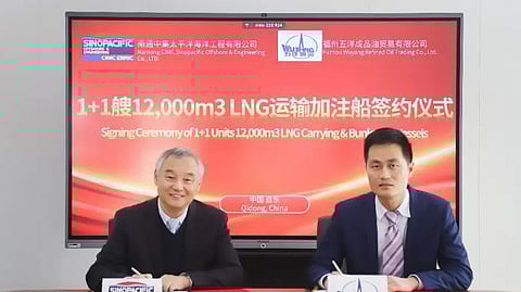 Newbuilding contract signing ceremony between Fuzhou Wuyang Refined Oil Trading and Nantong CIMC Sinopacific Offshore and Engineering,