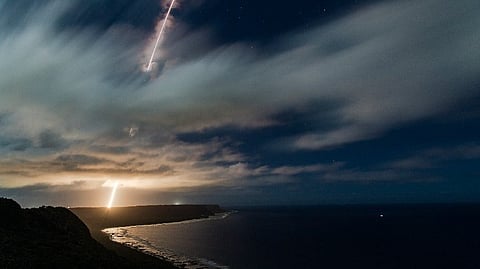 A Standard Missile-3 Block IIA is fired from a Vertical Launching System on Andersen Air Force Base, Guam as part of Flight Experiment Mission-02.