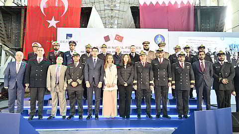 Representatives of the Qatari Government, the Qatari Emiri Navy, and Dearsan Shipyard at the keel-laying ceremony for the two new 50-metre fast attack craft, December 23, 2024