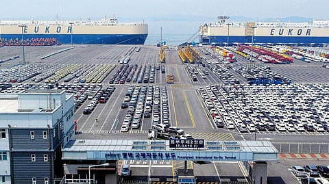 Two EUKOR vehicle carriers at the Pyeongtaek International Ro-Ro Terminal in South Korea
