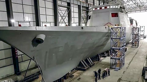 The frigate being built at Nampo Shipyard