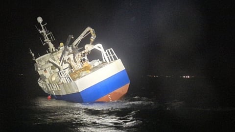The grounded fishing vessel off Storfosna