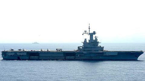 The French Navy nuclear-powered aircraft carrier Charles De Gaulle underway in the Mediterranean Sea, May 2, 2024