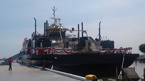 The SWATH landing barge Amazing Grace at its naming ceremony at the Philippine Navy Headquarters in Manila, May 9, 2017