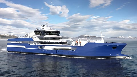 Render of Frøy's new wellboat to be built by Murueta Shipyard