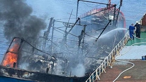 Good Samaritan ship rescues 34 crew from burning fishing vessel off Sri Lanka