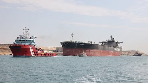 Houthi-attacked tanker Sounion successfully towed through Suez Canal