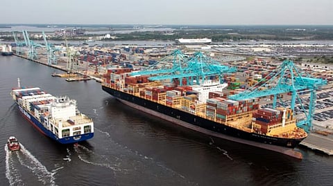 Ships at the Blount Island Container Terminal in Jacksonville, Florida
