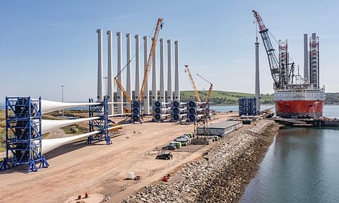 Seagreen WTG components located on the east quay at the Port of Nigg