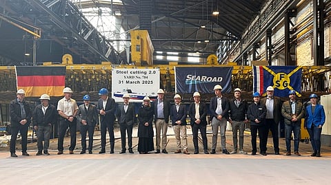 Steel cutting ceremony for Project 784, a Ro-Ro ferry for Australia's SeaRoad
