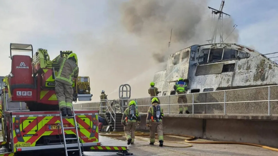 Laid-up River Mersey ferry catches fire in southeast London