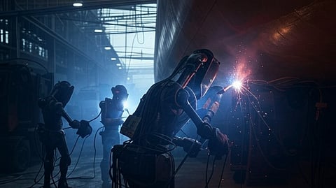 AI-generated image of humanoid robotic welders