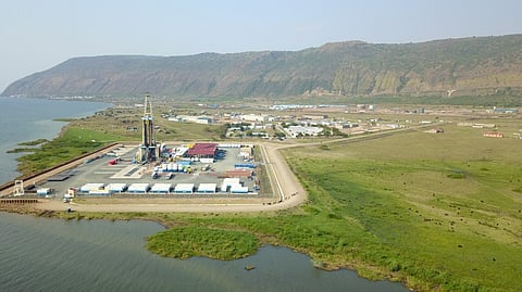 A well pad where drilling is taking place as part of Uganda’s Kingfisher and Tilenga projects at Lake Albert