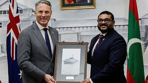 Deputy Prime Minister and Minister for Defence, the Hon Richard Marles MP, meeting with Minister of Defence Mohamed Ghassan Maumoon in Male, Maldives.