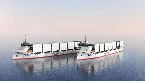 Concept render of two new battery-powered containerships funded by Enova