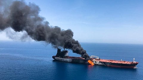 Tanker Front Eagle on fire after collision