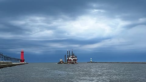 Maintenance dredging of outer Grand Haven Harbor in Michigan