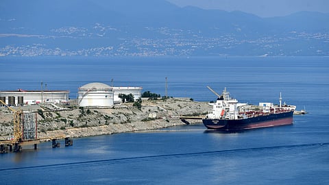 The tanker Dugi Otok, unloading Azeri crude oil at the port of Omišalj
