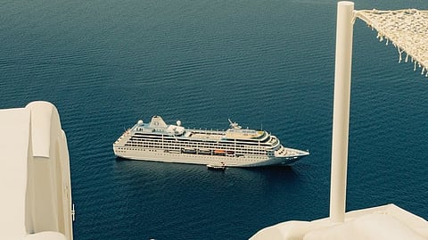 Cruise ship off Santorini
