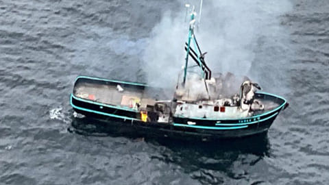 Tarka II on fire as seen from a US Coast Guard air asset