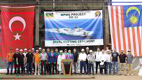 Steel-cutting ceremony of the Malaysian Maritime Enforcement Agency's first multi-purpose mission ship, July 9, 2025