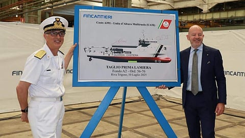 Steel-cutting ceremony for the Italian Coast Guard's new UAM multi-role vessel, July 10, 2025