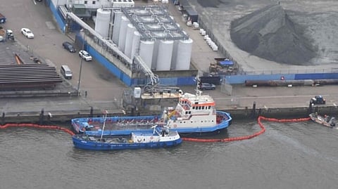 View of Coastal Legend as some of her fuel is being offloaded into a smaller tanker alongside