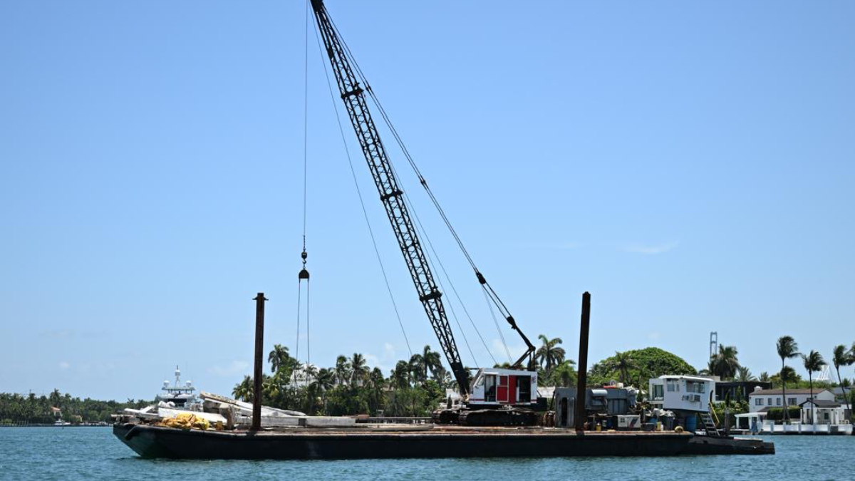 The barge from the vessel collision near Hibiscus Island, July 28, 2025